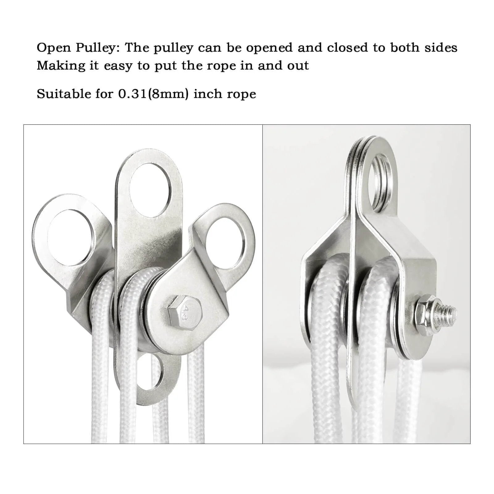 Double Pulley Block Small Snatch Cable for 0.23Inch/6mm Wire Rope, Pulley Wheel Bearing Inside, 2Pack