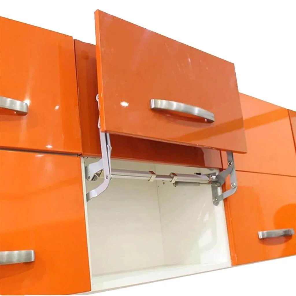 Orange kitchen cabinet with Lift Up Mechanism Support Vertical Swing Lifting Stay Strut Hydraullic Cylinder for flap up door