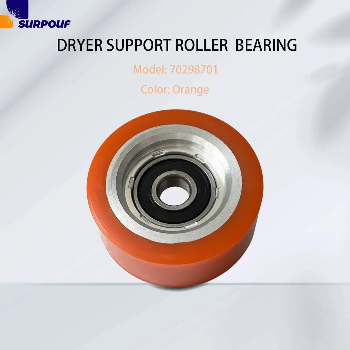 Orange Drum Roller Bearing Replacement For Alliance Huebsch IPSO Dryers, model 70298701, shown in orange color
