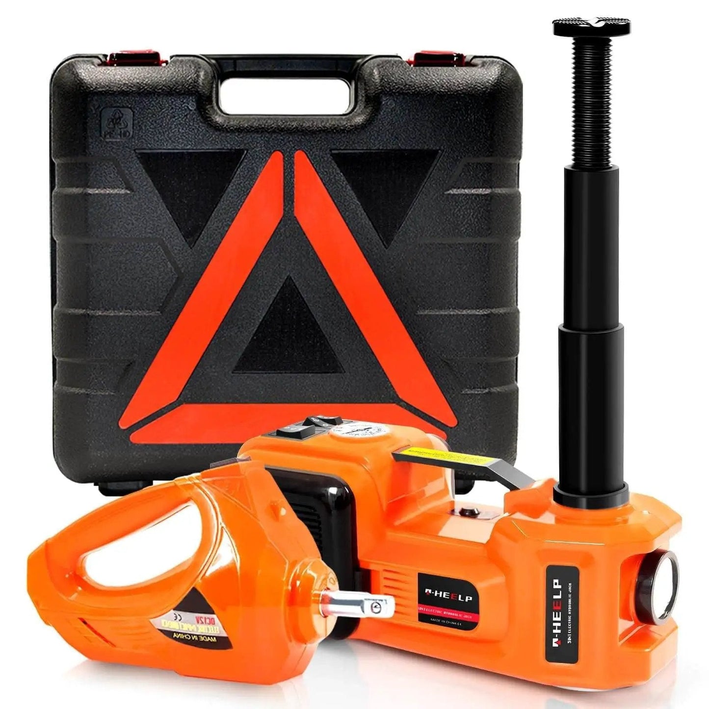Fast 5-Ton Electric Car Jack Kit With 12V Hydraulic Lift And Impact Wrench For SUV MPV Sedan And Truck beside carrying case