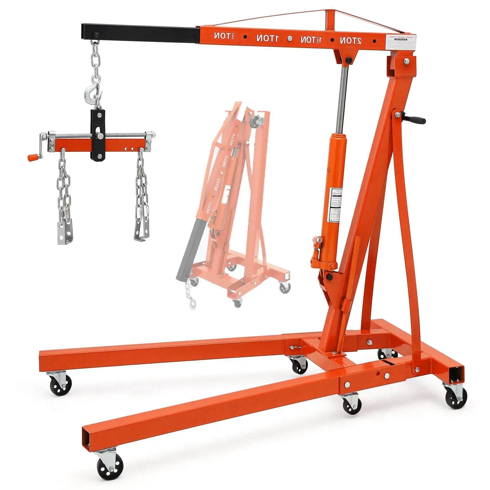 Heavy Duty Beefy 4000 Lb Engine Hoist With Lever And Tilting Boom Folding Cherry Picker Hydraulic Engine Lift Shop Crane On 6 Iron Caster Wheels Telescopic Boom 2 Ton Orange GarveeTech