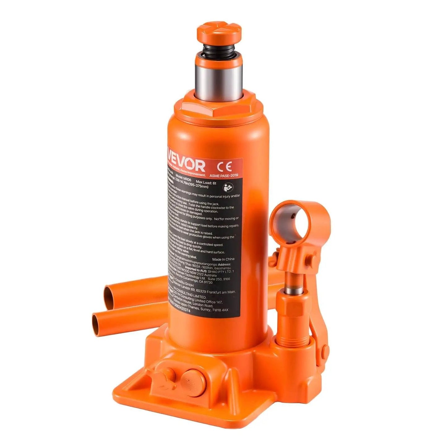 6 Ton Hydraulic Bottle Jack For Cars Trucks SUVs With 7.7 To 14.8 Inch Lifting Range Heavy Duty Welded Body Orange