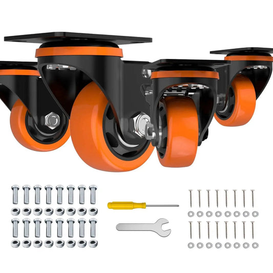 3 Inch Orange Caster Wheels Set Of 4 Heavy Duty Locking Industrial Swivel Top Plate Casters With Brake 2300 Lb Capacity For Furniture Workbench And Cart Includes Two Hardware Kits Plus