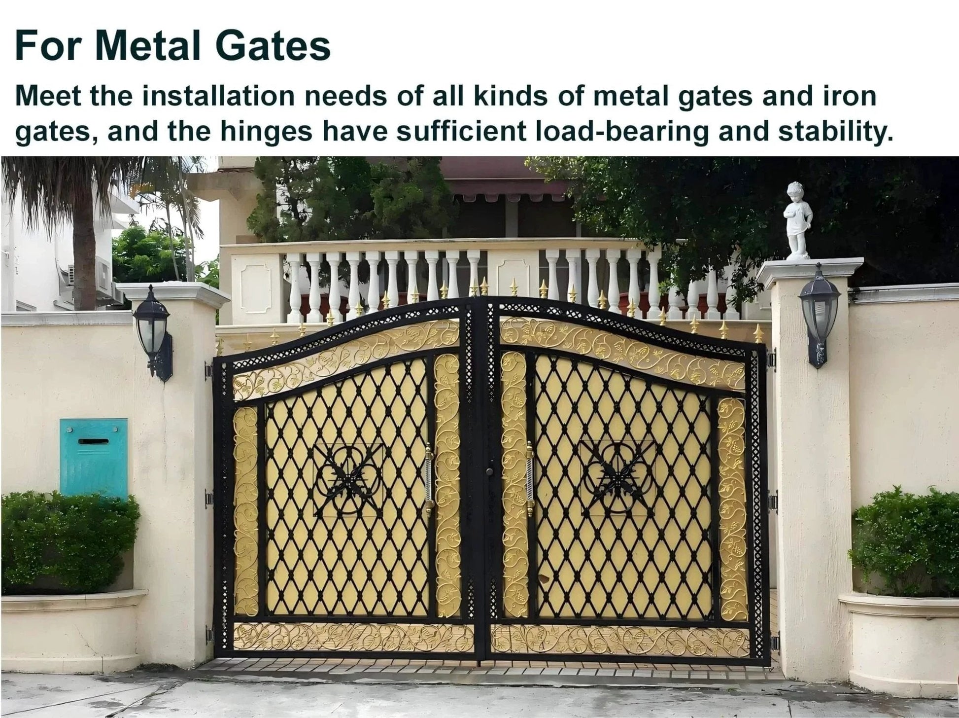 Heavy Duty Gate Hinges ，7in Can Be Bolted or Welded On Heavy Duty Large Wood or Metal Gates, 1100 lbs Max Load,Built-in Roller Bearing Hinges Opened 90° Inward or Outward,2pack used in metal gate installation