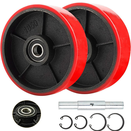 Pallet jack steering wheels 7 x 2 inch with 20mm ID bearings, polyurethane forklift replacement set, hardware included