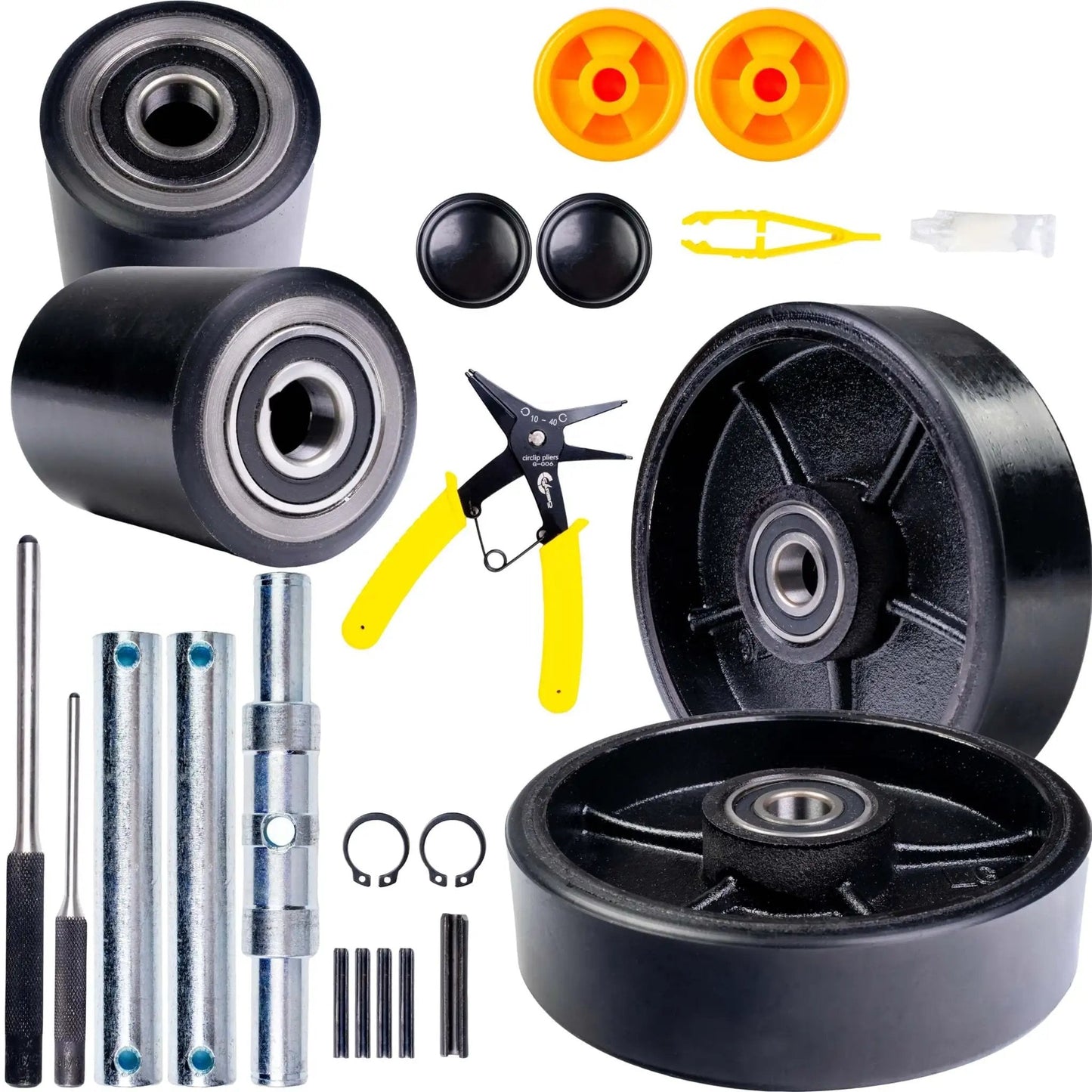 Premium Crown PTH50 Pallet Jack Wheel Replacement Kit Set For Manual Pallet Jack Includes Heavy Duty Poly Tread Steer Wheels