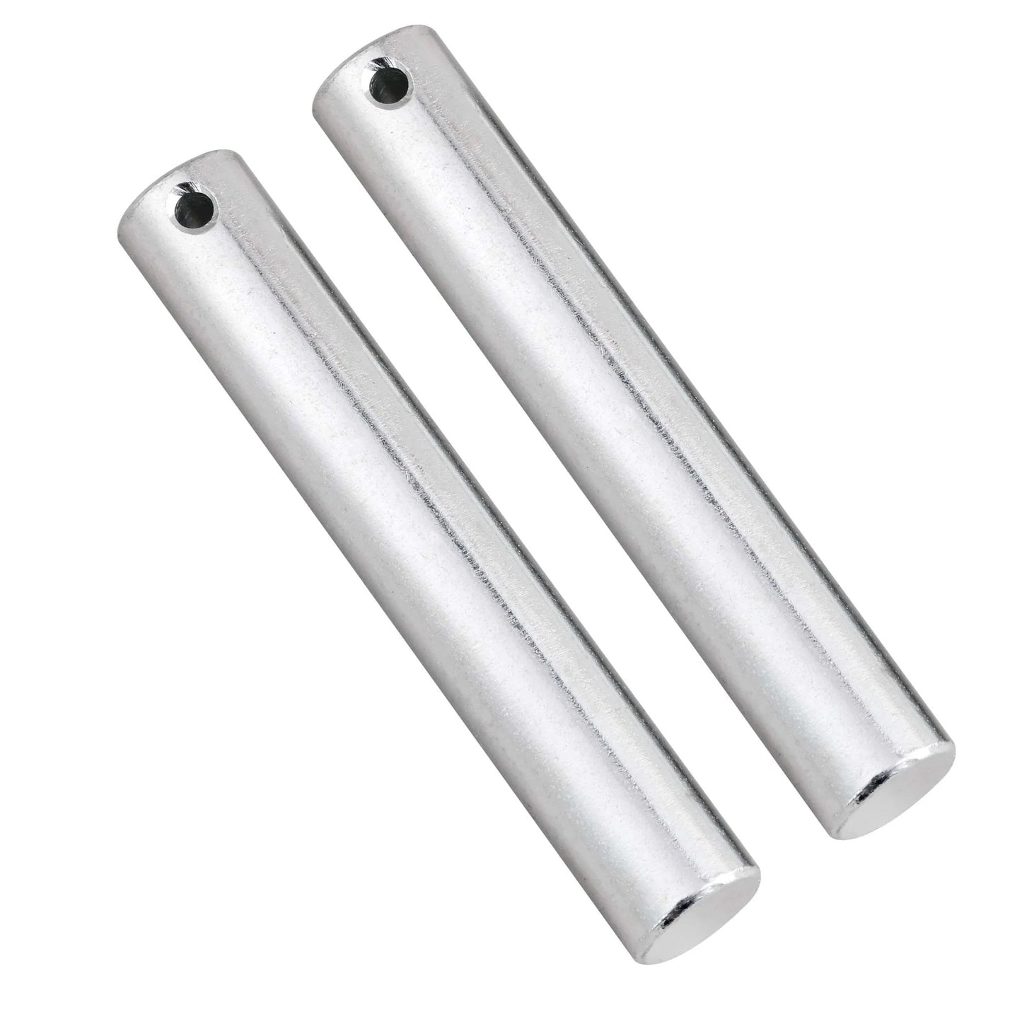 Pair of pallet jack load wheels 3 x 3.75 inch with pre installed bearings, showing two silver axles and pins for smooth non marking replacement