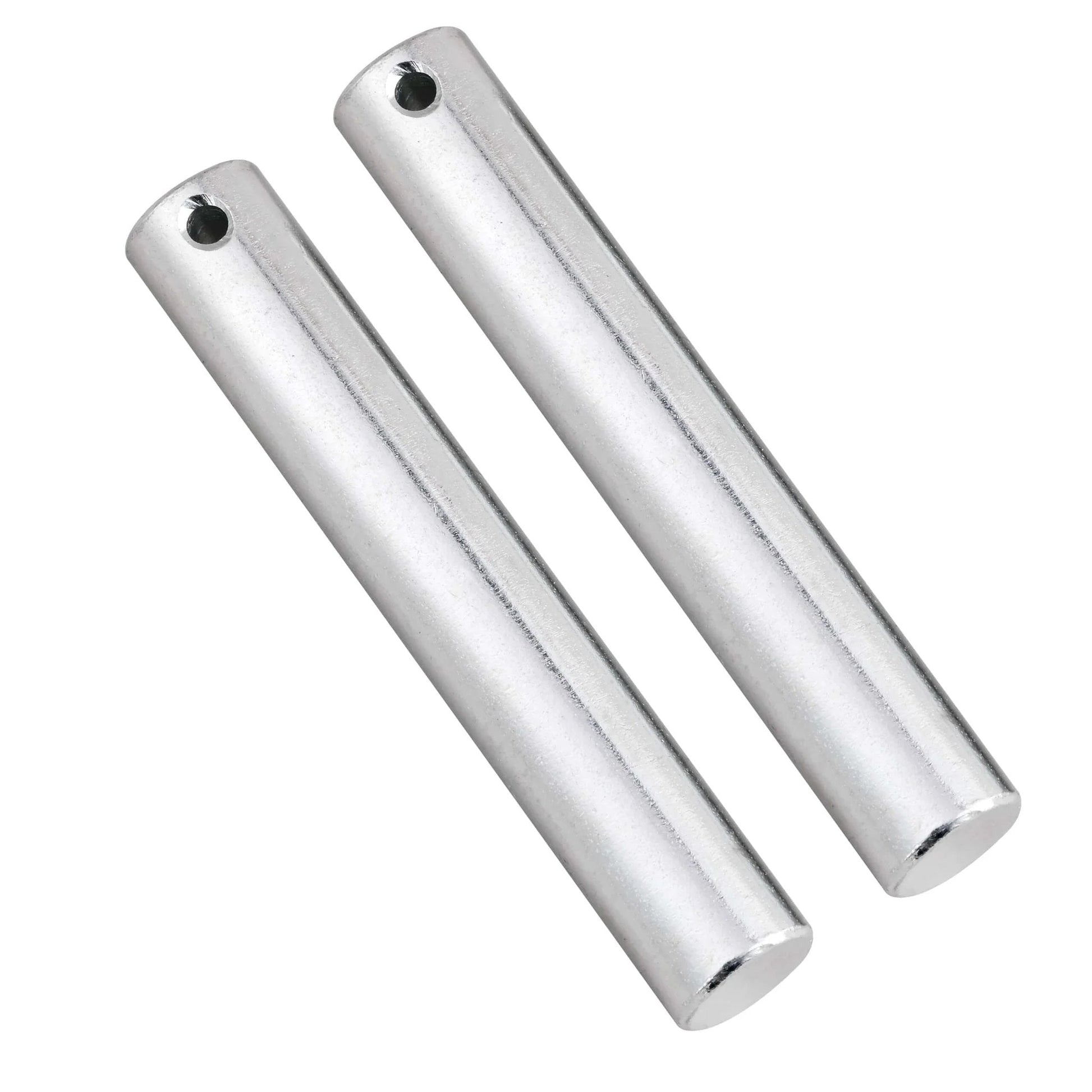 Pair of pallet jack load wheels 3 x 3.75 inch with pre installed bearings, showing two silver axles and pins for smooth non marking replacement