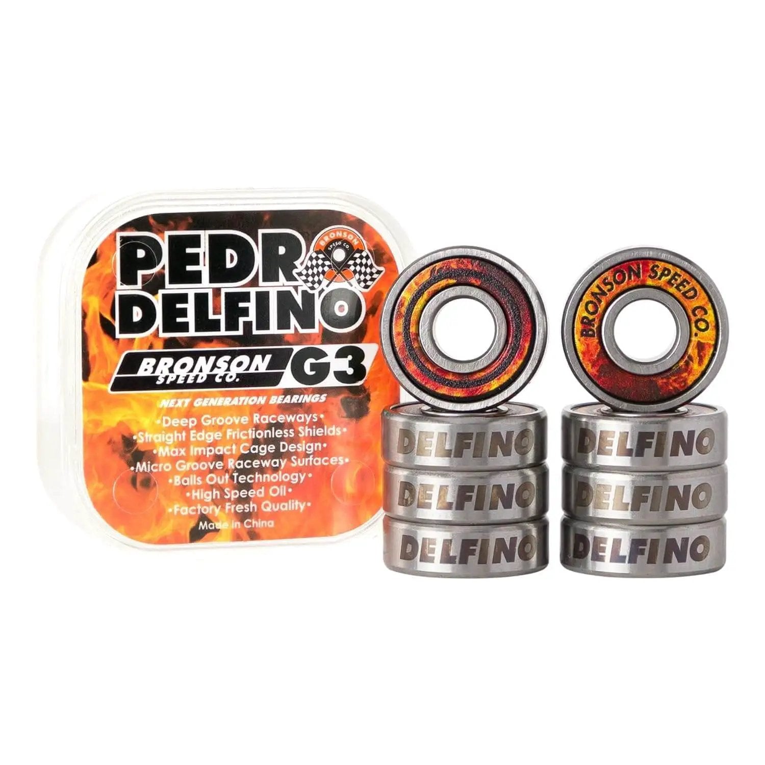Pedro Delphino G3 Skateboard Bearings With Deep Groove Raceways For Maximum Spin And Durability Pop Off Resistant And Oil Retentive