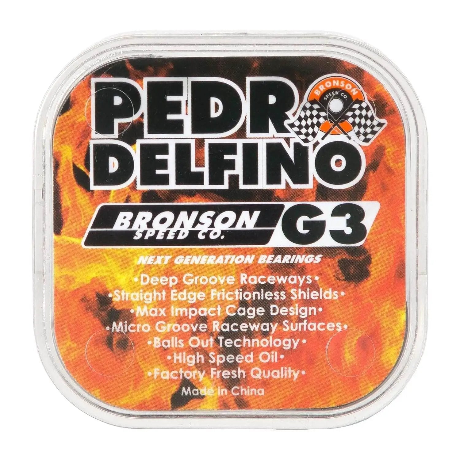 Pedro Delphino G3 Skateboard Bearings With Deep Groove Raceways For Maximum Spin And Durability Pop Off Resistant And Oil Retentive The Fastest Strongest Longest Lasting Bearings For Todays Skating By Bronson Speed Co.