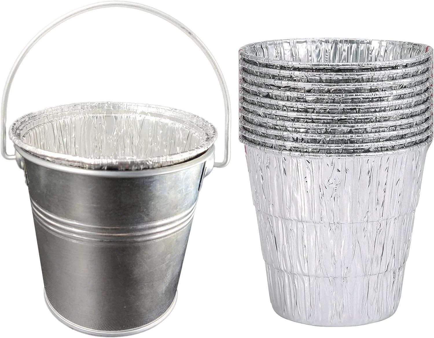 Pellet Grill Grease Bucket with 12pcs Drip Liners Fit for Camp Chef/Traeger/Pit Boss/Z Grills Wood Pellet Grill, galvanized with liners