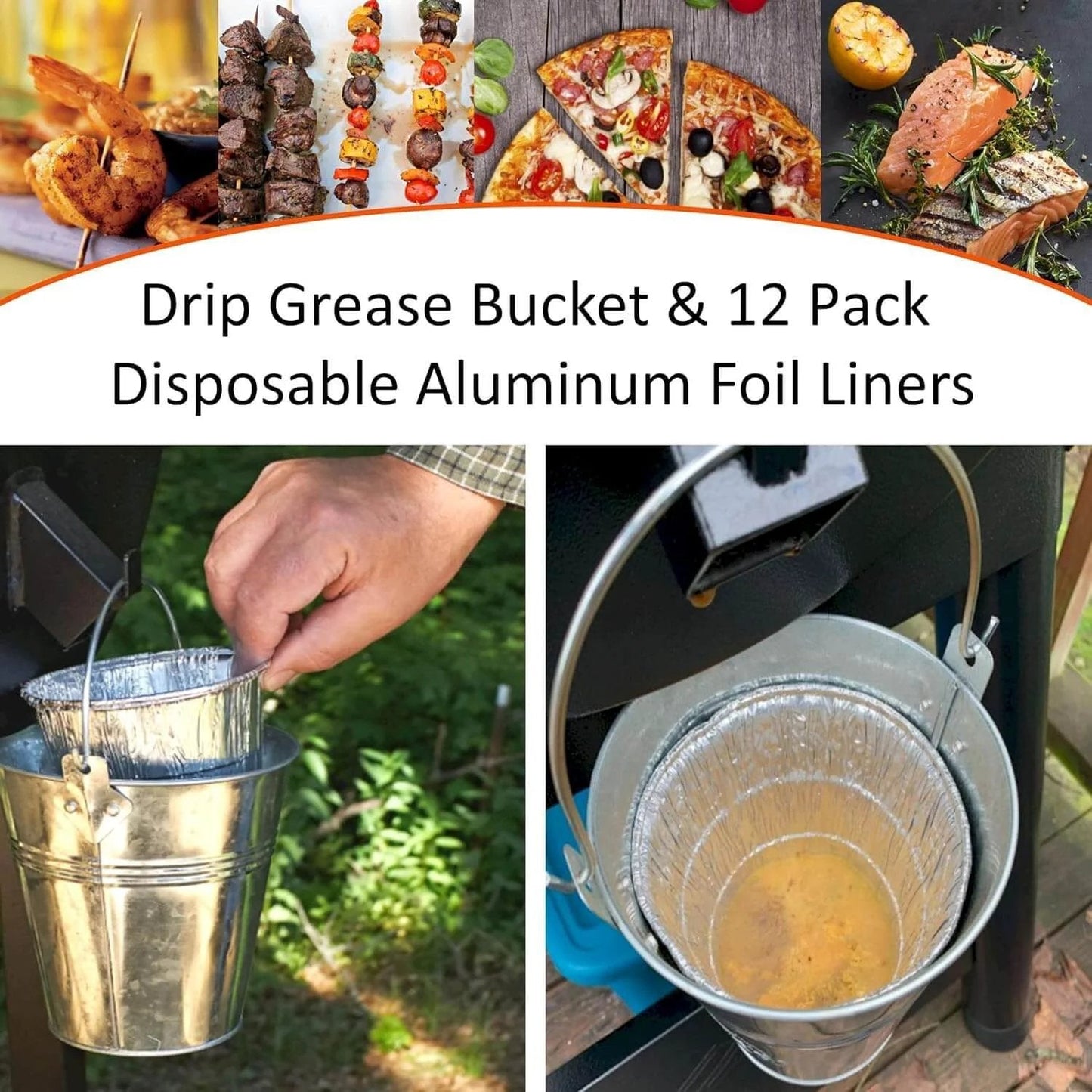 Pellet Grill Grease Bucket with 12pcs Drip Liners fit for Camp Chef/Traeger/Pit Boss/Z Grills Wood Pellet Grill in use