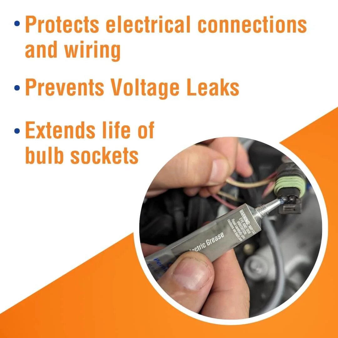 Permatex 81150 Dielectric Tune-Up Grease, 0.33 oz. Tube, Silver, applied to automotive wiring connector for electrical protection.