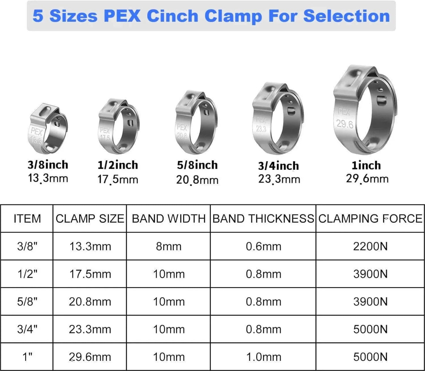 Fifty Pieces Stainless Steel 304 Single Ear Hose Clamps For Hoses From 10.8 To 13.3 Mm Three Eighths Inch Range Stepless Pinch Clamps Crimp Rings For Hose Pipe Clamp Tools Automotive Marine Durable Rust Resistant For High Pressure Applications In