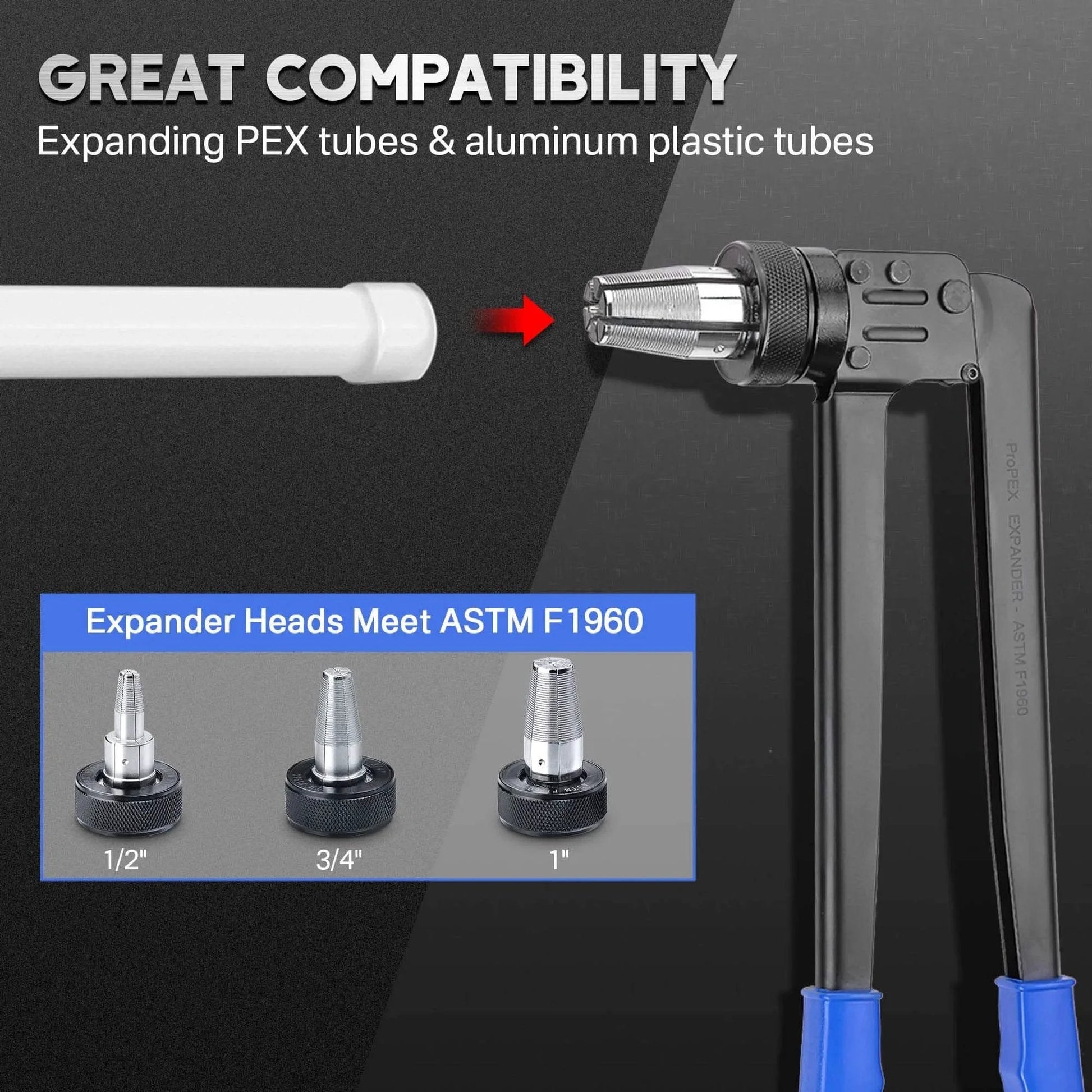 PEX Expansion Tool Kit For One Half Inch, Three Quarter Inch And One Inch Tubing, Head Tube Expander With Carry Case, durable steel
