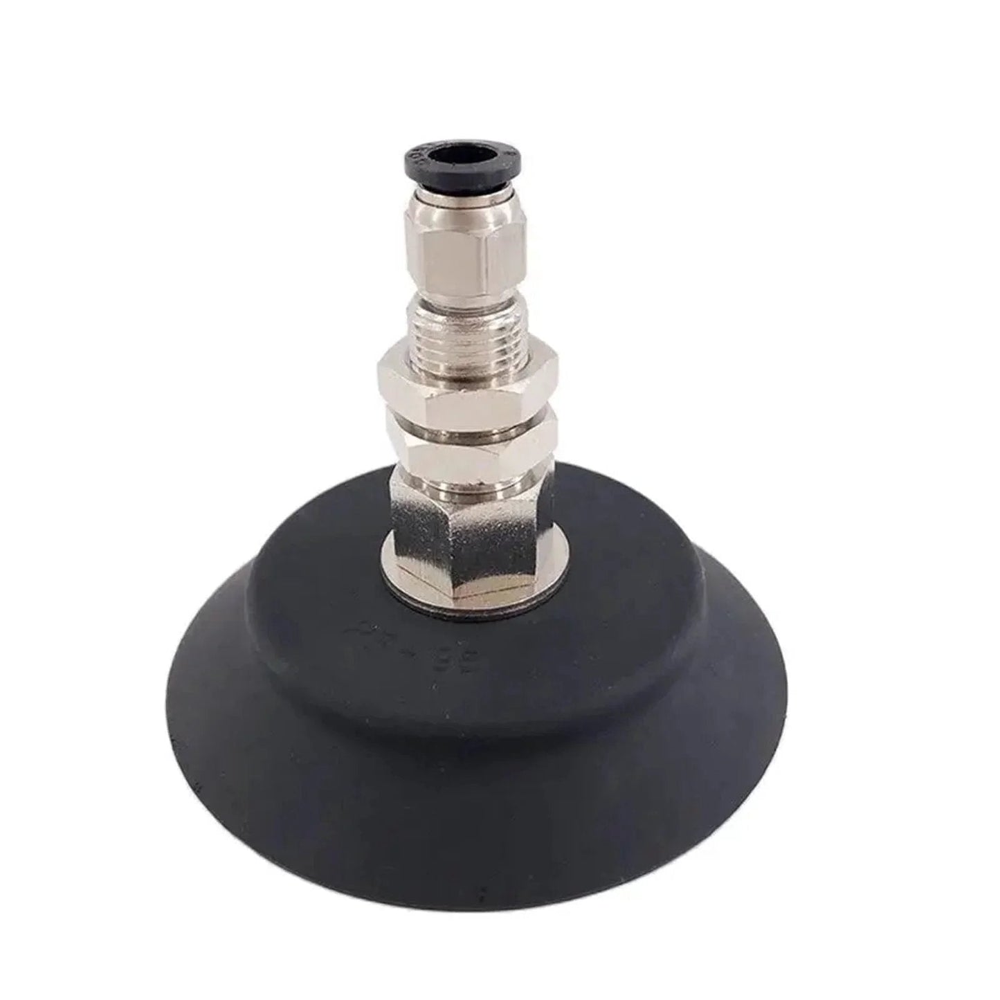 PFTK 80 Pneumatic Vacuum Suction Cup NBR Nitrile Rubber 15 To 95 Mm for industrial robot gripping, front view of cup and connector