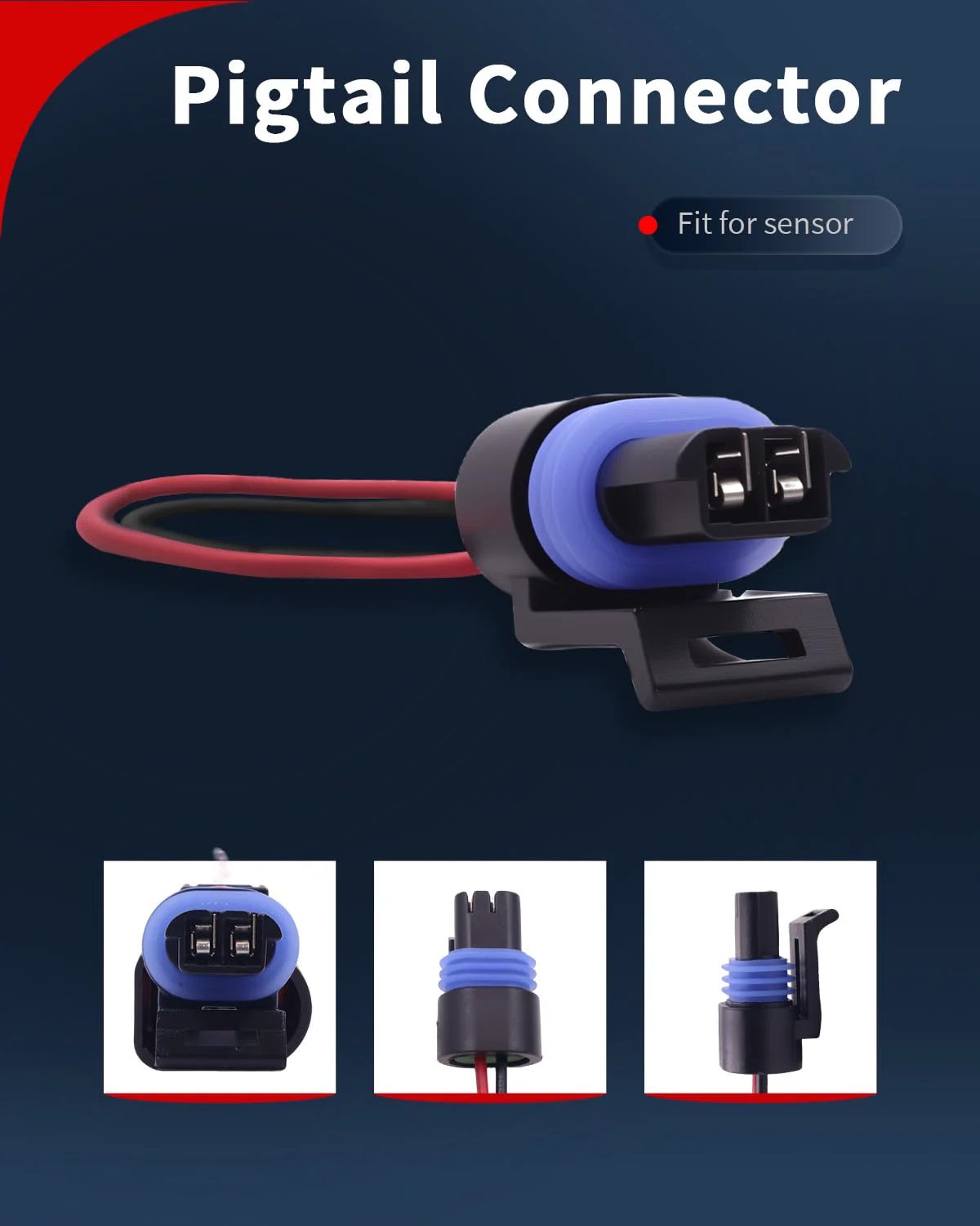 Pigtail connector for engine coolant temperature sensor, featuring two terminals and insulated wiring for secure use.