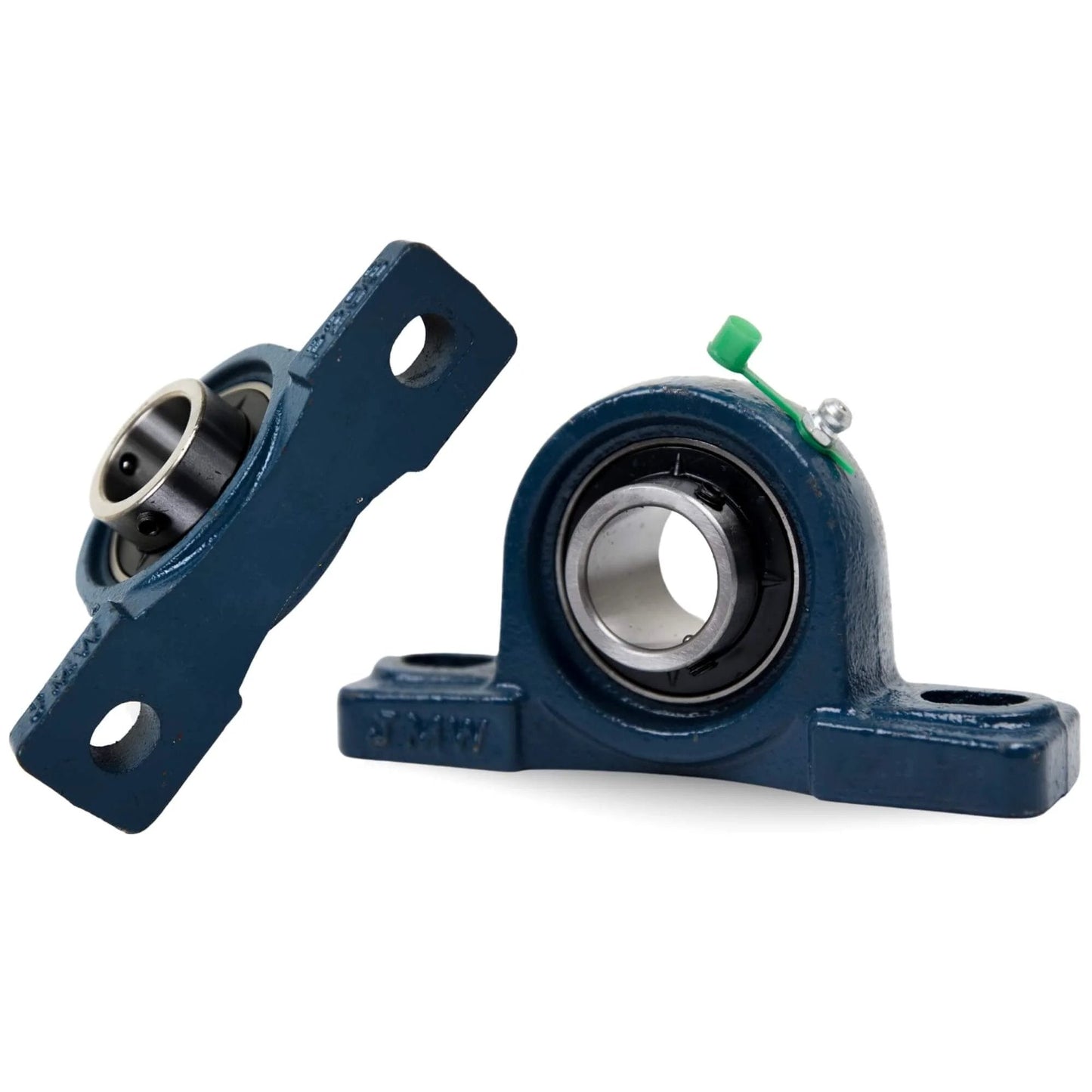 UCP205-16 Pillow Block Bearing (2 Pack), 1 inch Bore, 2 Bolt Flange Mounted, Solid Cast Iron Base, Self-Alignment, front and side view