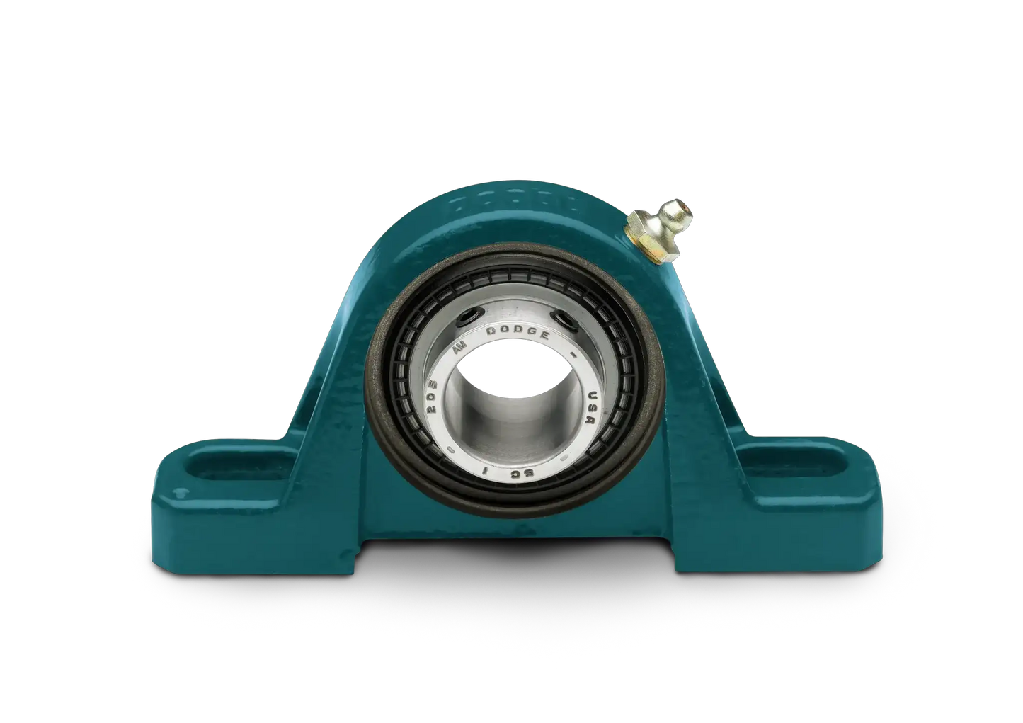 Front view of Pillow Block Ball Bearing Unit With Two Bolt Base For Fixed Non Expansion Mounting Two And Three Sixteenths Inch Bore Cast Iron Dodge Mounted Bearing