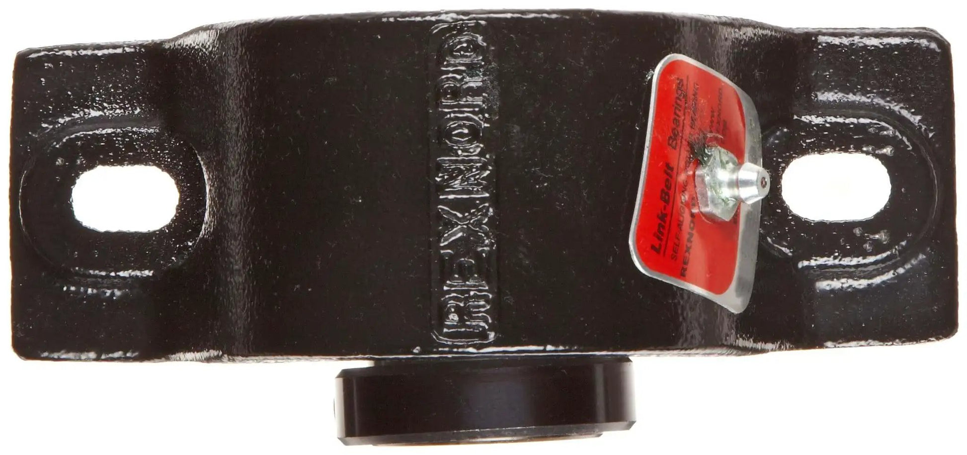 Top view of Built-Tough Heavy-Duty Solid-Housed Pillow Block Spherical Roller Bearing With 2-11/16 Inch Bore PB22443H, cast iron.