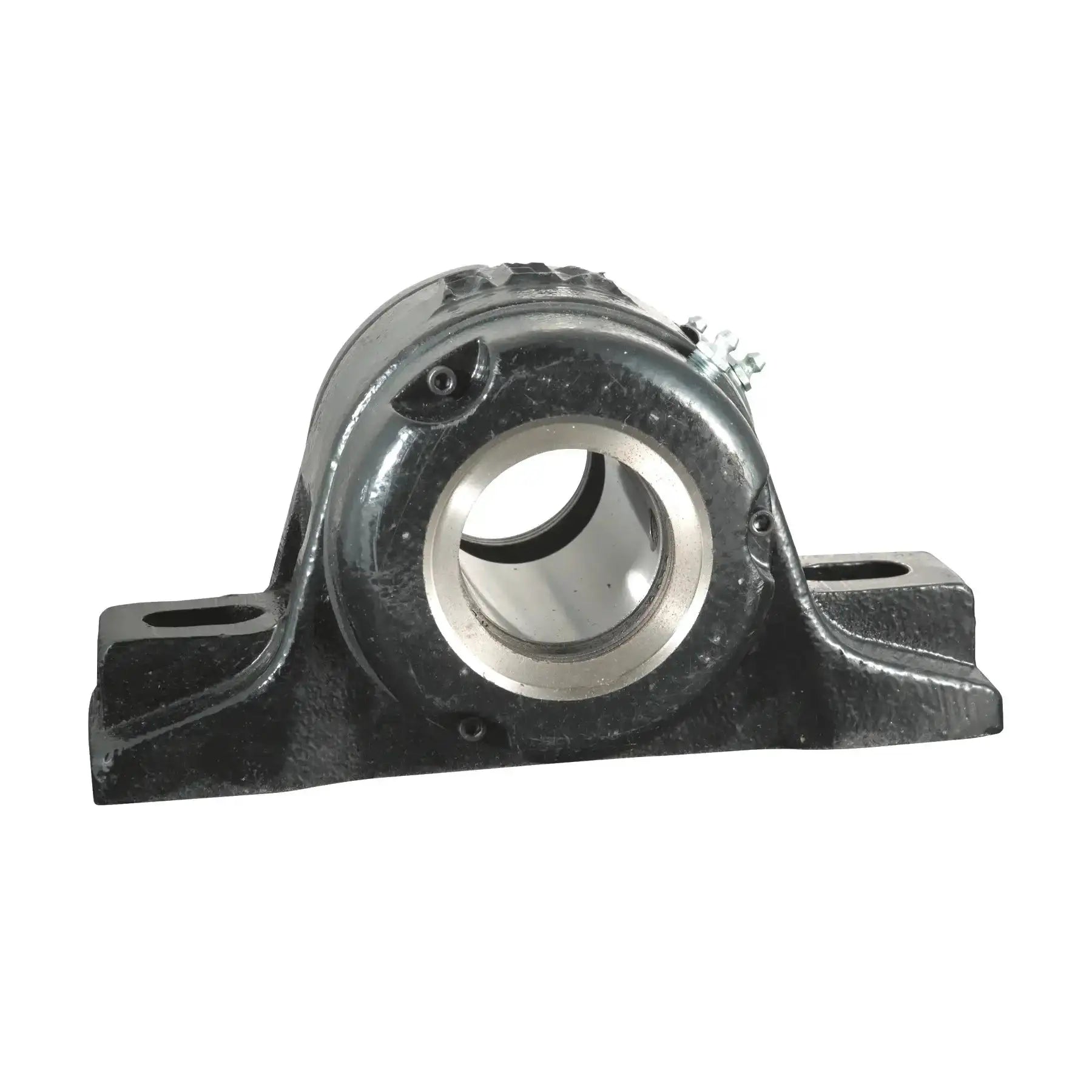Front view of BMP5415F solid housed pillow block bearing with Rexnord spherical roller insert for industrial machinery applications.