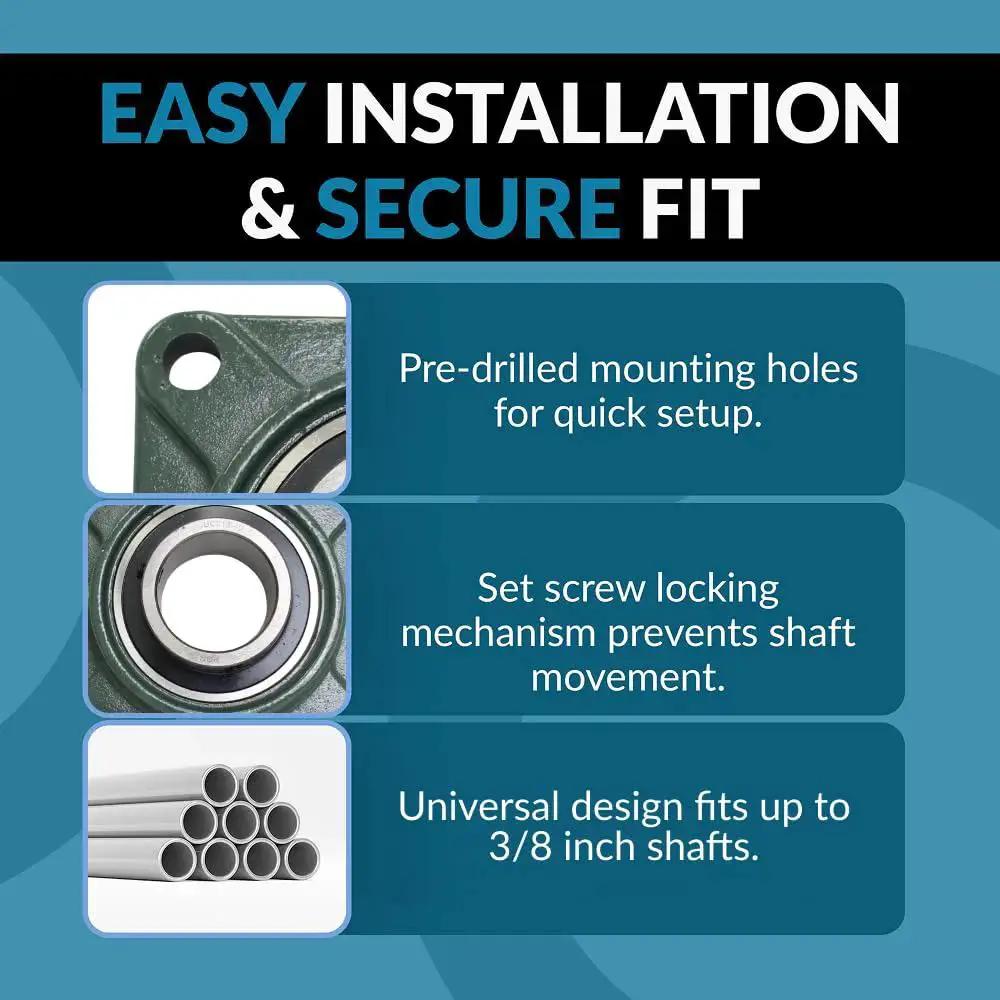Pillow Block Bearing Pack Of 2 UCF204-12 Square Flange Mounted Self Aligning With Three Quarters Inch Bore Chrome Steel Easy Installation