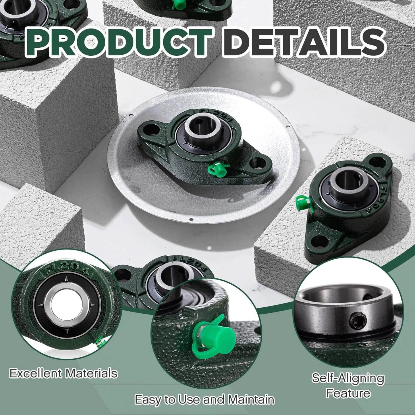 10 Pack UCFL204-12 Pillow Block Bearing 3/4 in Bore Shaft Flange Mount Ball Bearing Unit 2-Bolt, Self Aligning Cast Iron Housing