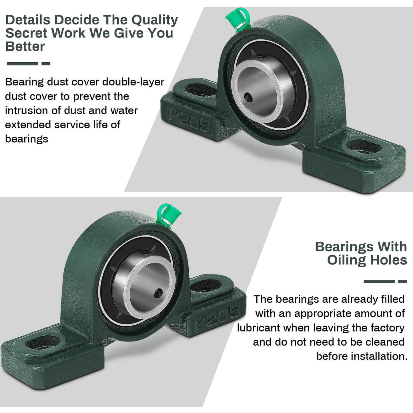 8 Pcs UCP205-16 Pillow Block Bearing with 1" Bore Flange Mounted Pillow Block Ball Bearing Self Alignment Cast Iron Housing Steel Unit for Industry, Green