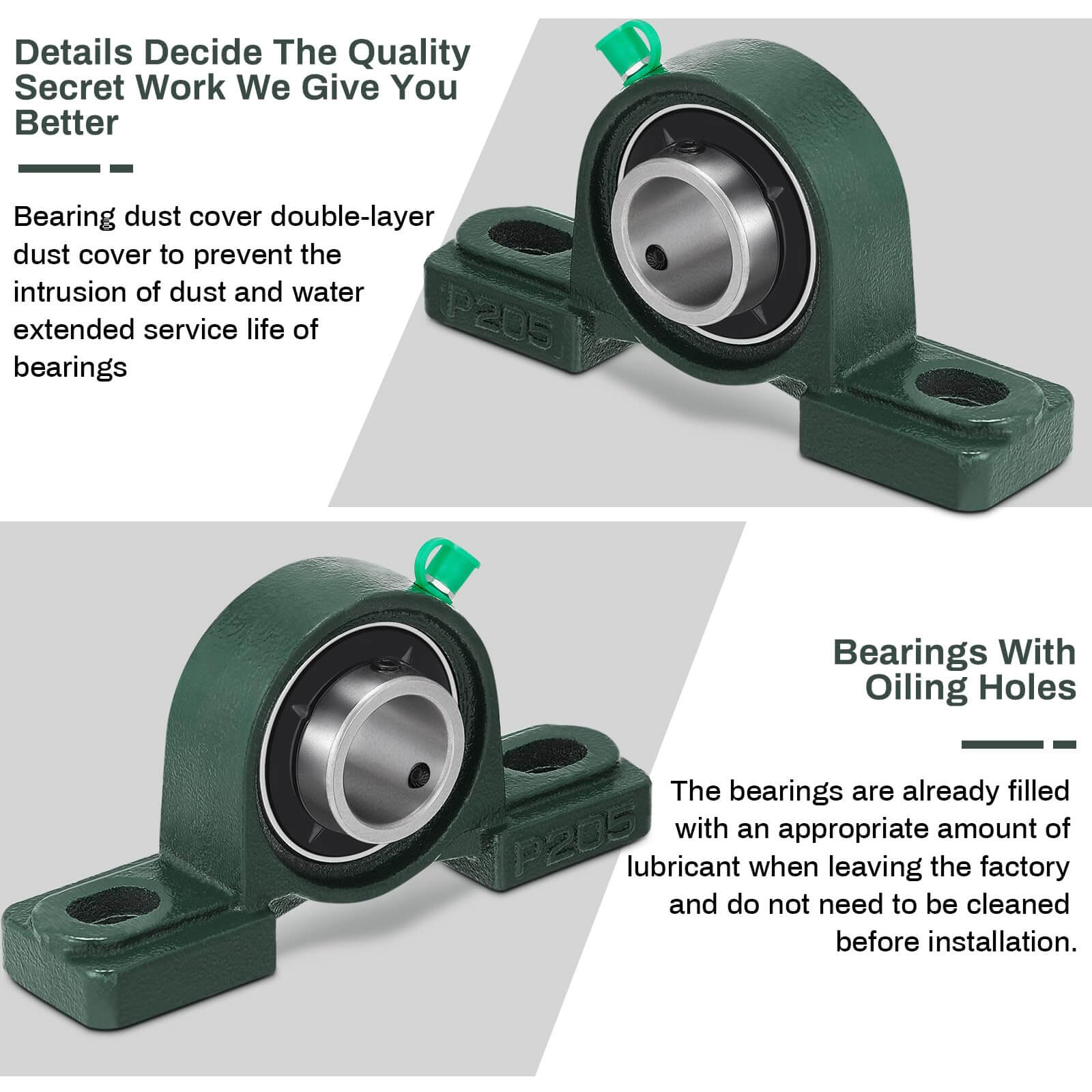8 Pcs UCP205-16 Pillow Block Bearing with 1" Bore Flange Mounted Pillow Block Ball Bearing Self Alignment Cast Iron Housing Steel Unit for Industry, Green