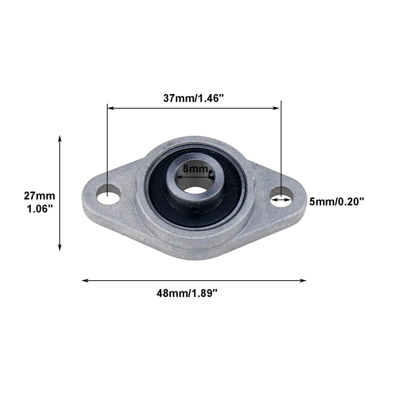 Detailed image of Four Piece Pillow Block Bearing Set KFL08 Self Alignment Flange, zinc alloy steel with 8mm ID and 5/16 inch bore.