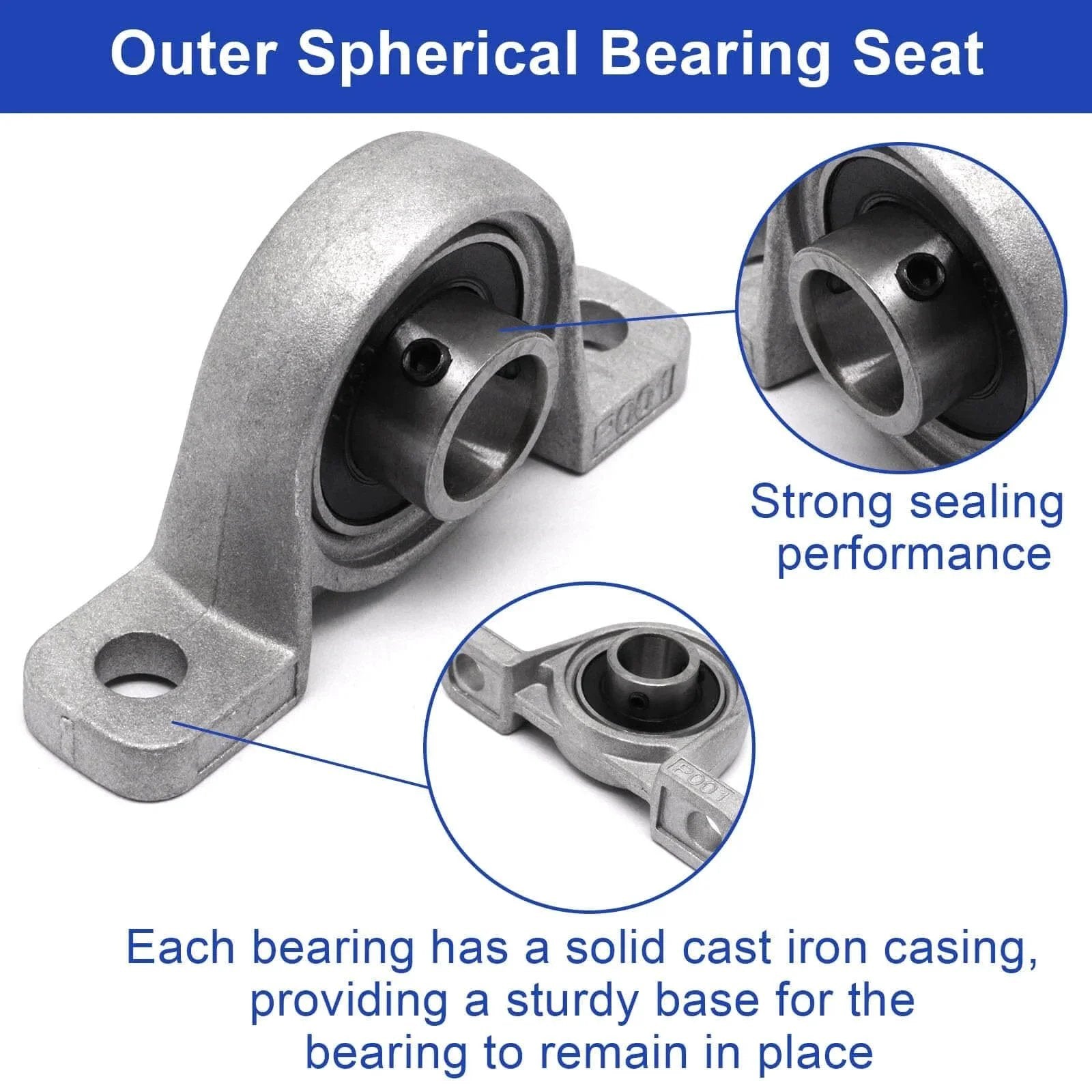 Four Pack KP08 Self Aligning Pillow Block Bearings 8mm Inner Diameter Mounted Flange Bearings Zinc Alloy Steel Vertical Mount