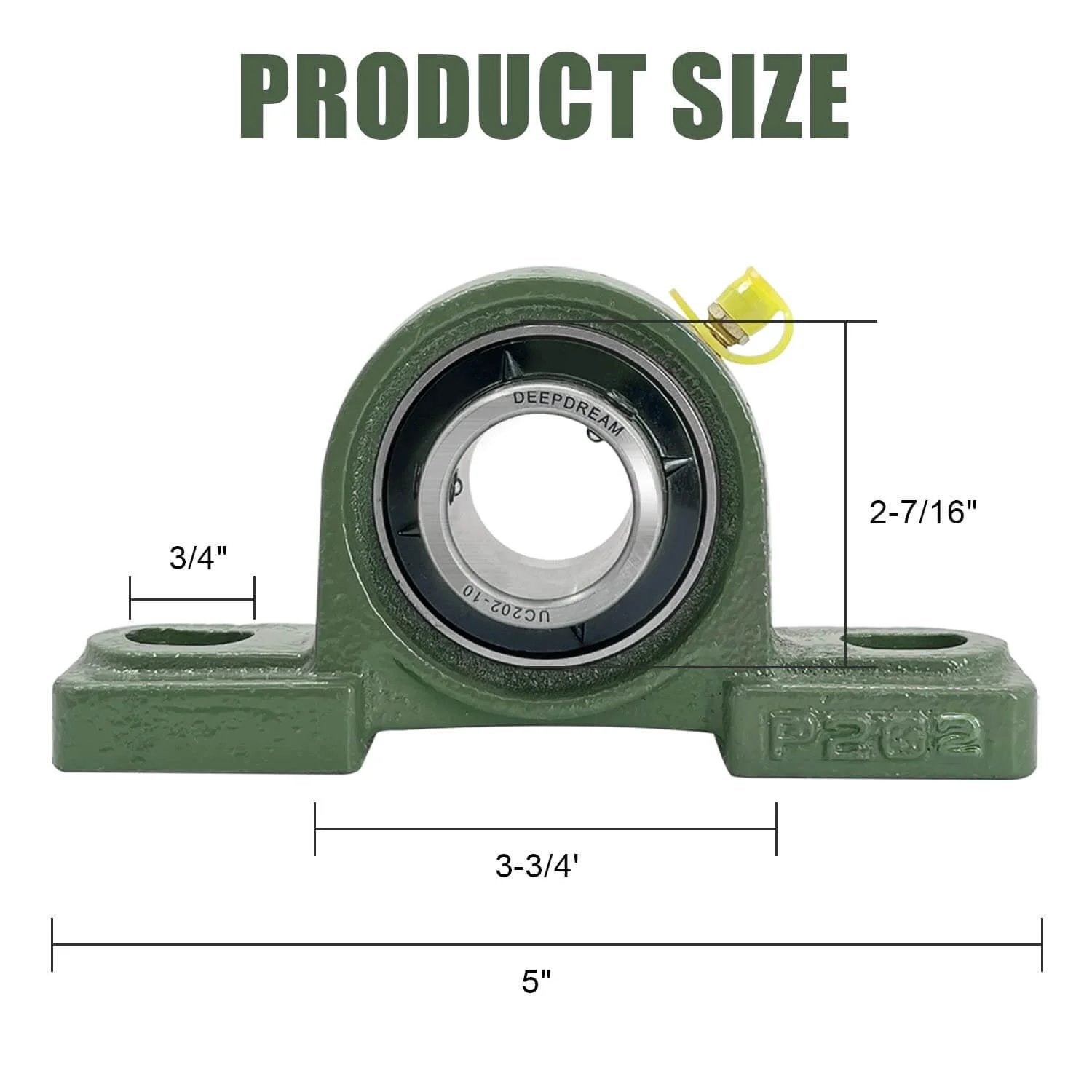 Front view of 4 PCS UCP202-10 5/8 inch Pillow Block Bearing Mounted Pillow Block Bearing 5/8" Inside Diameter with dimensions.