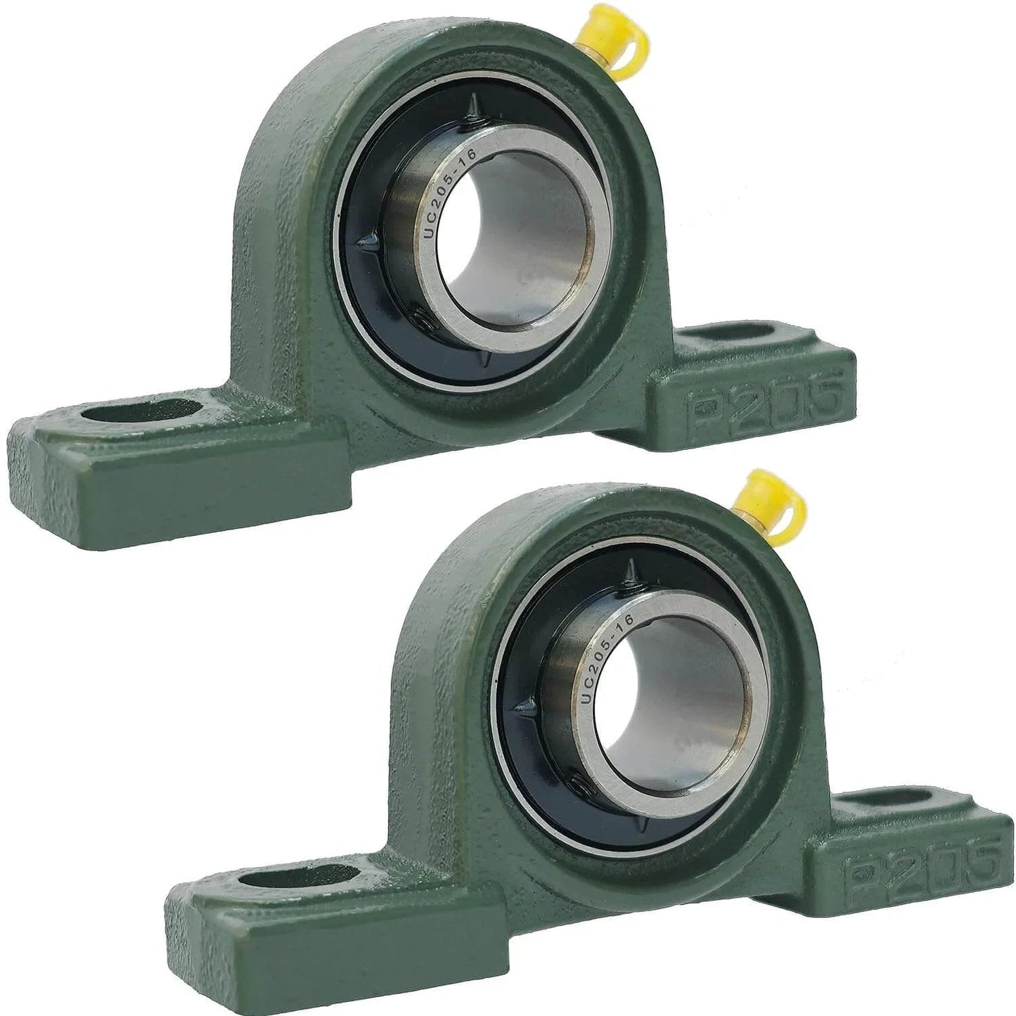 2 Pack UCP205-16 Pillow Block Mounted Ball Bearing - 1" Bore - Solid Cast Iron Base - Self Aligning