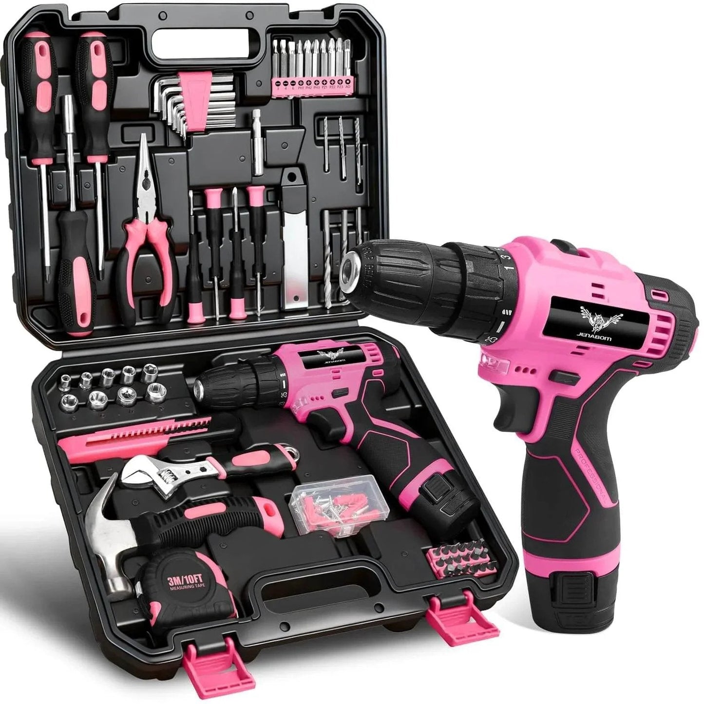 Pink 12V Cordless Drill Kit With 151-Piece Tool Set LED Drill Rechargeable Battery Ergonomic For Homeowners And DIYers
