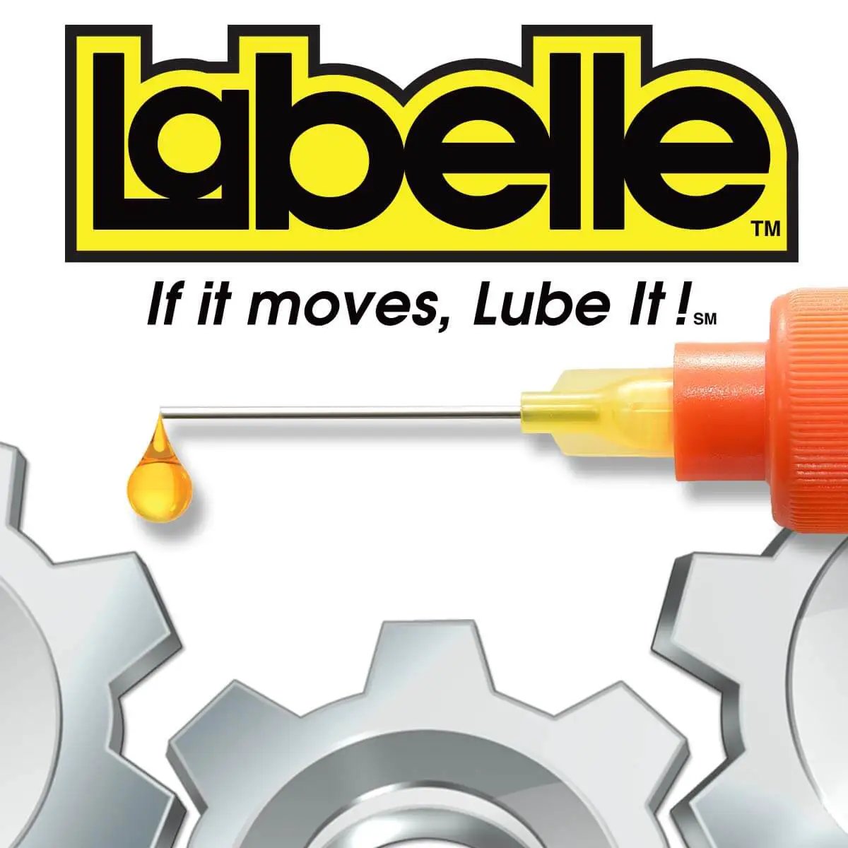 2-Pack Power Tool Lubricants With Pinpoint Applicator Oil And Grease, Labelle branding, yellow applicator, gears image, USDA H1 food grade