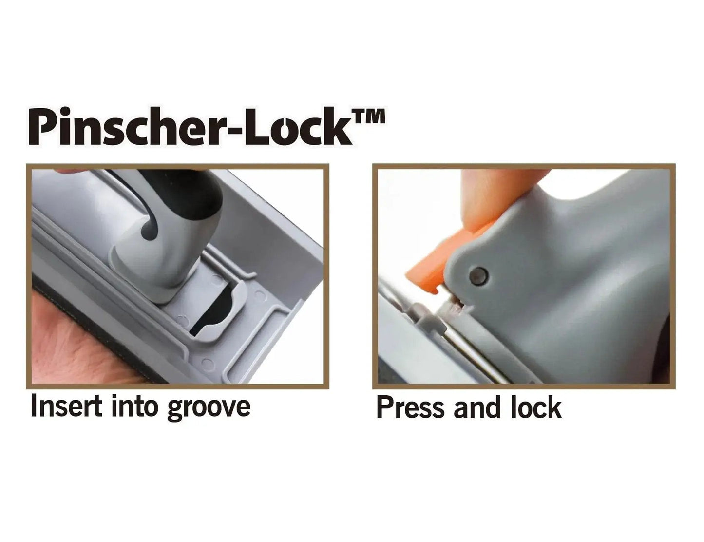 Pinscher-Lock mechanism of Drywall Corner Sander Kit With Two Sided Pad And Six Sandpapers Included showing insert and lock steps