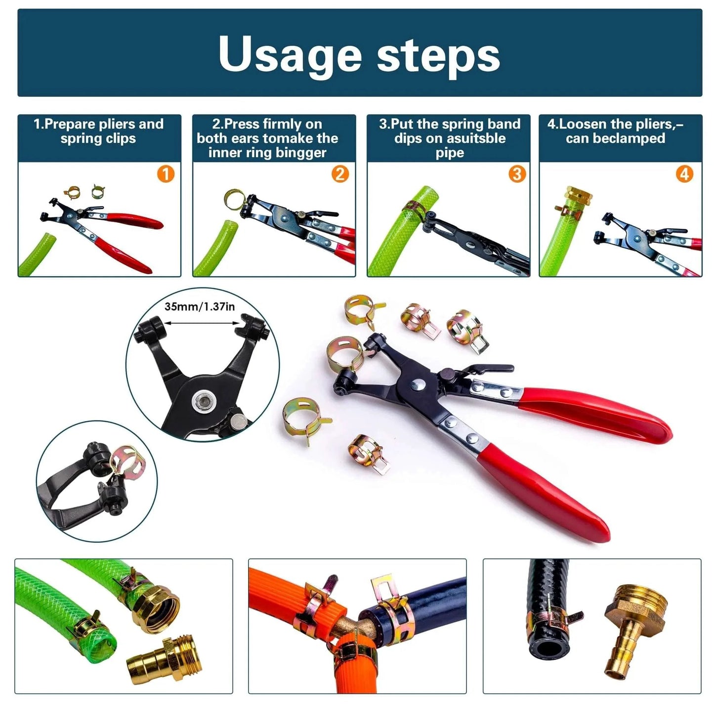 108 Piece Spring Pipe Clamp Set With Clamp Tools, Nine Sizes From 6mm To 18mm, Versatile Spring Hose Clamps For Automotive Marine Gardening And Industrial Applications, Durable Stainless Steel Construction In Colorful Finish For Grips And Secure Seals