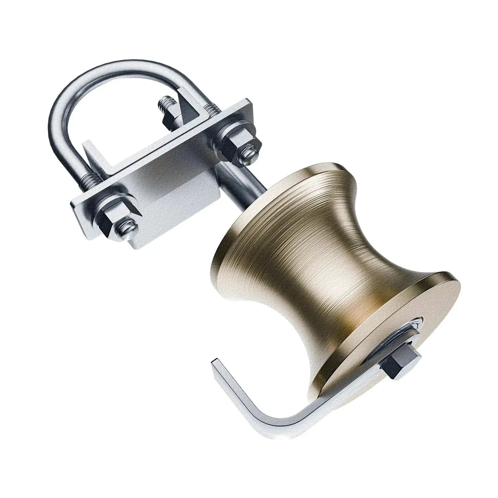 Sturdy Galvanized Steel Pipe Track Wheels For Chain Link Sliding Gates Fits 2 Inch Gate Frames And One And Five Eighths Inch Track Pipes Two Pack Durable Rust Resistant For Smooth Stable Gate Operation, showing a side view
