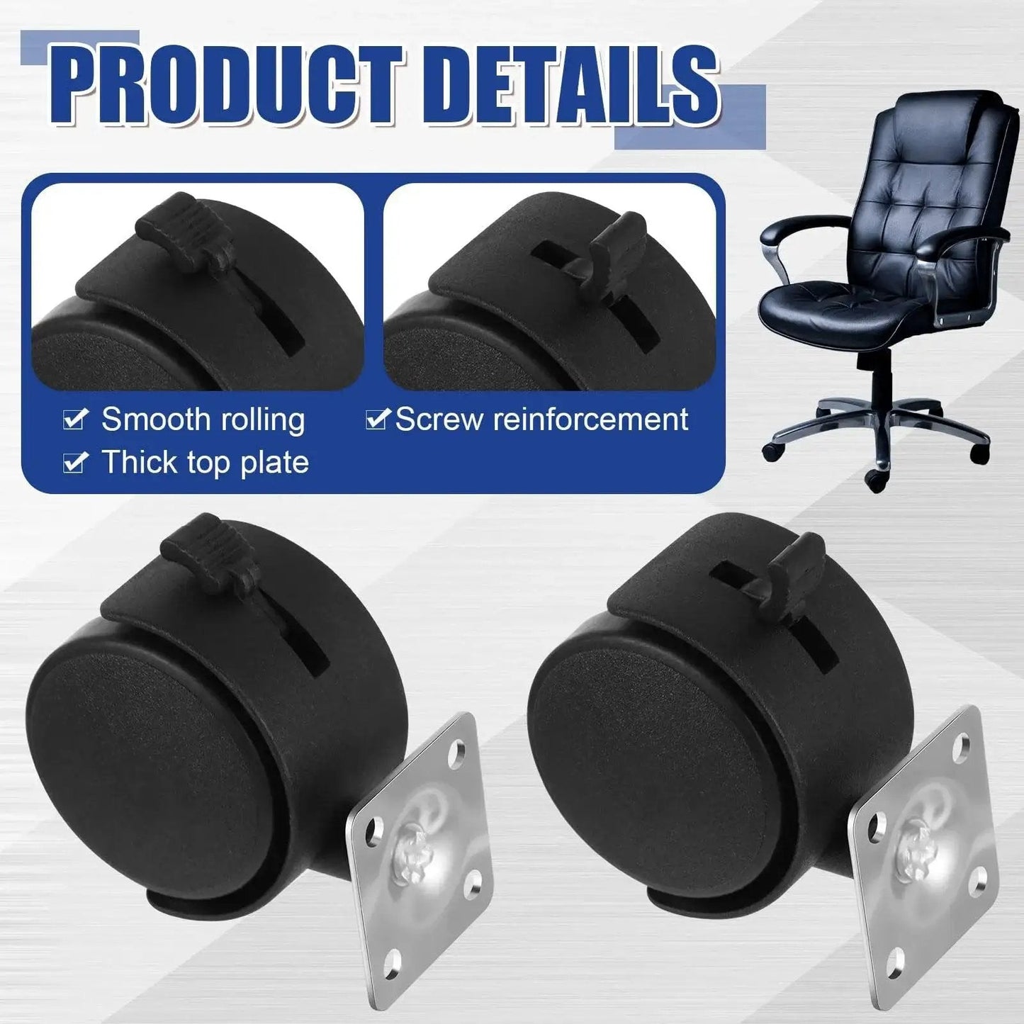 8 Piece Set Of 1.5 Inch Plastic Furniture Casters With Brakes And Swivel For Rolling Carts Tables Chairs And Cabinets Black Flat Style Nylon Replacement Wheels