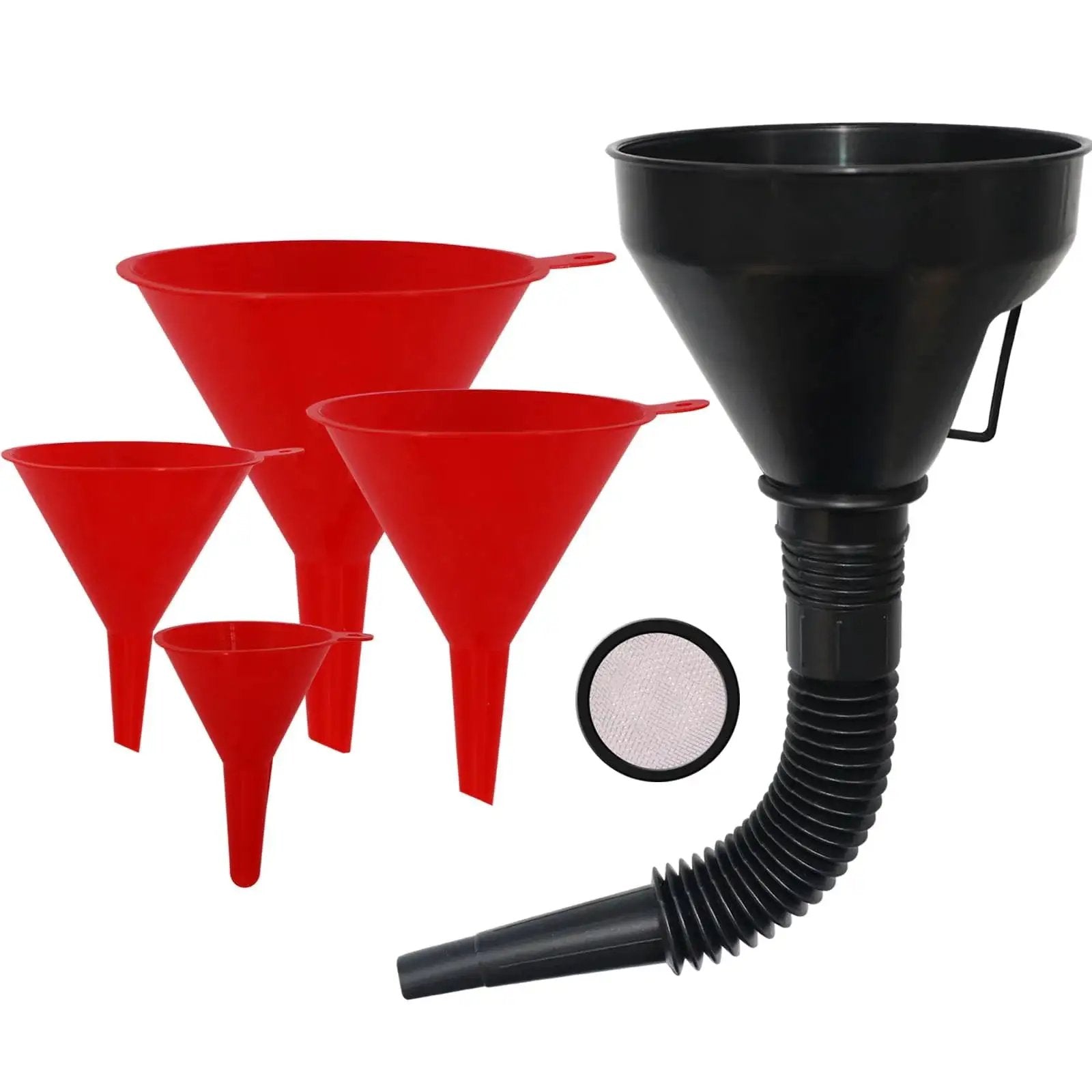 Set Of 5 Plastic Oil Funnels With Long Hose For Automotive Fluid Transfers, Large Flexible Fuel Funnel For Gasoline, Cars