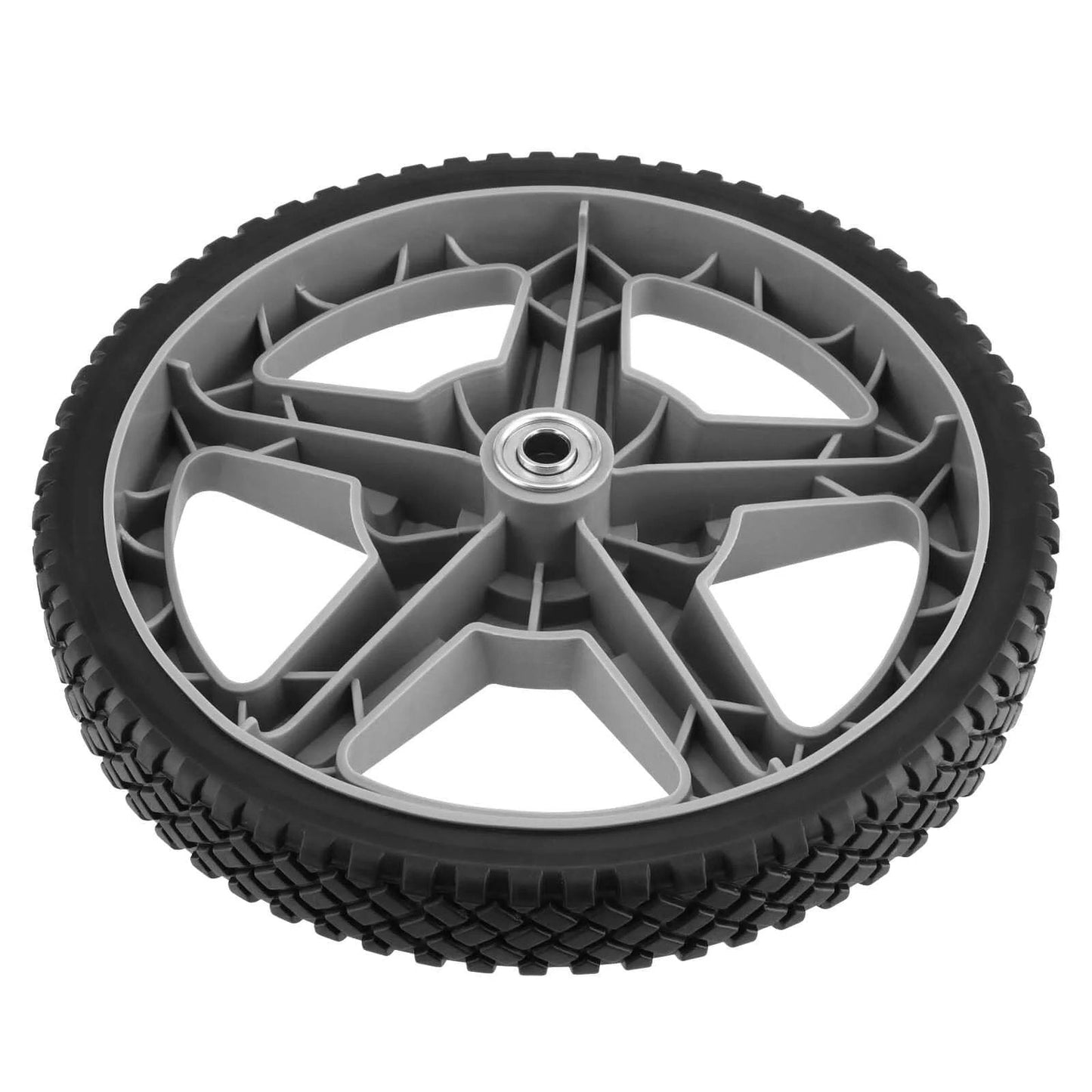 2 Pack 12 x 1.7 Inch Plastic Spoked Wheels with 1/2 Inch Axle Bore, solid diamond tread replacement wheel for hand trucks
