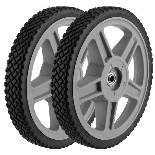 2 Pack 12 x 1.7 Inch Plastic Spoked Wheels with 1/2 Inch Axle Bore, Solid Diamond Tread Replacement Wheel Assemblies for Hand Trucks