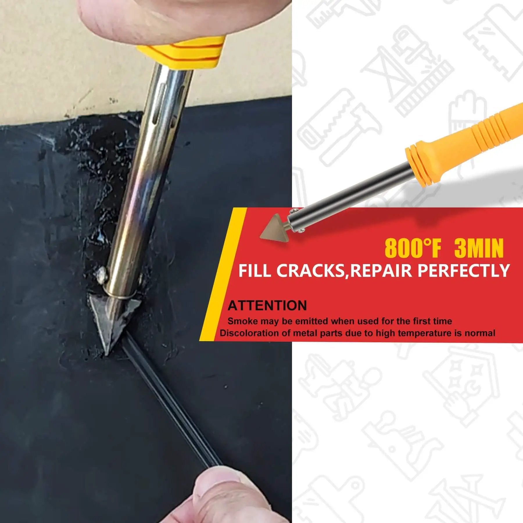 2 In 1 Plastic Welder Kit For Car Bumpers And Home Repairs With Hot Stapler in use on plastic surface showing temperature details
