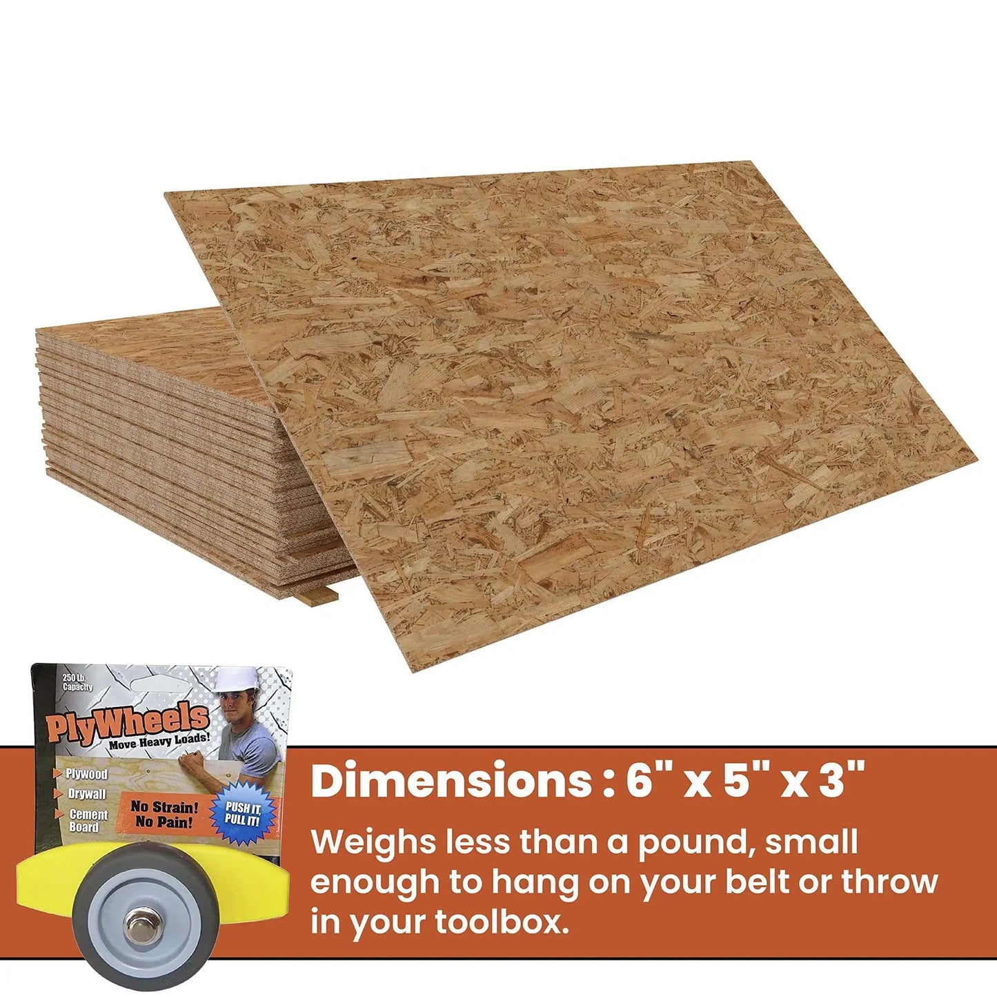 Compact Plywood And Drywall Dolly For Moving Panels And Drywall Carts By Plywheels Portable Panel Carrier Rolls Any Material That Fits In The Slots Great For Onsite Construction Jobs Lightweight Handy Tool For Quick Roll And Load, shown with product dimensions and packaging.