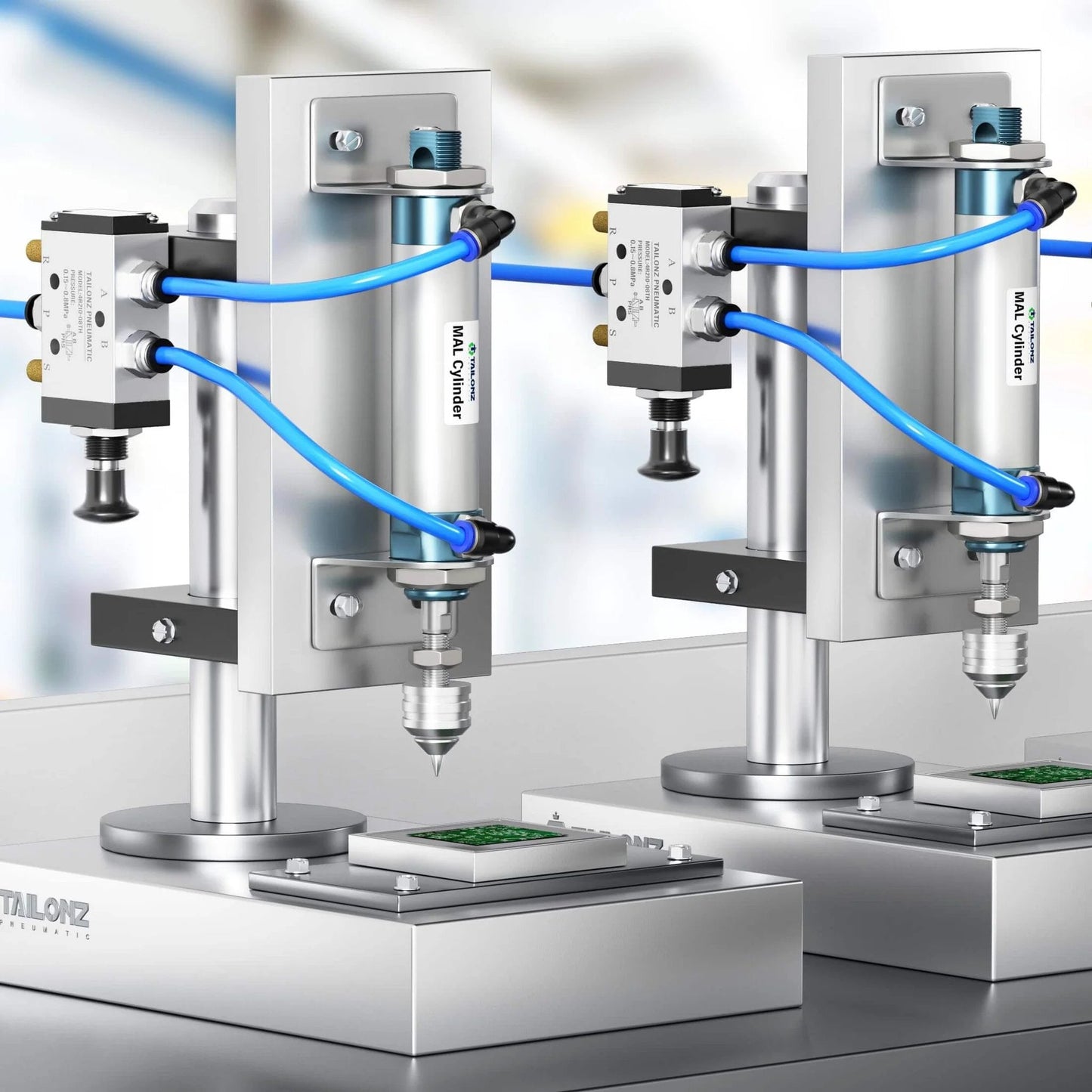 Double installation of PNEUMATIC 25mm Bore 150mm Stroke Air Cylinder Double Action with Y Connector and 2Pcs 6mm Fitting MAL25x150