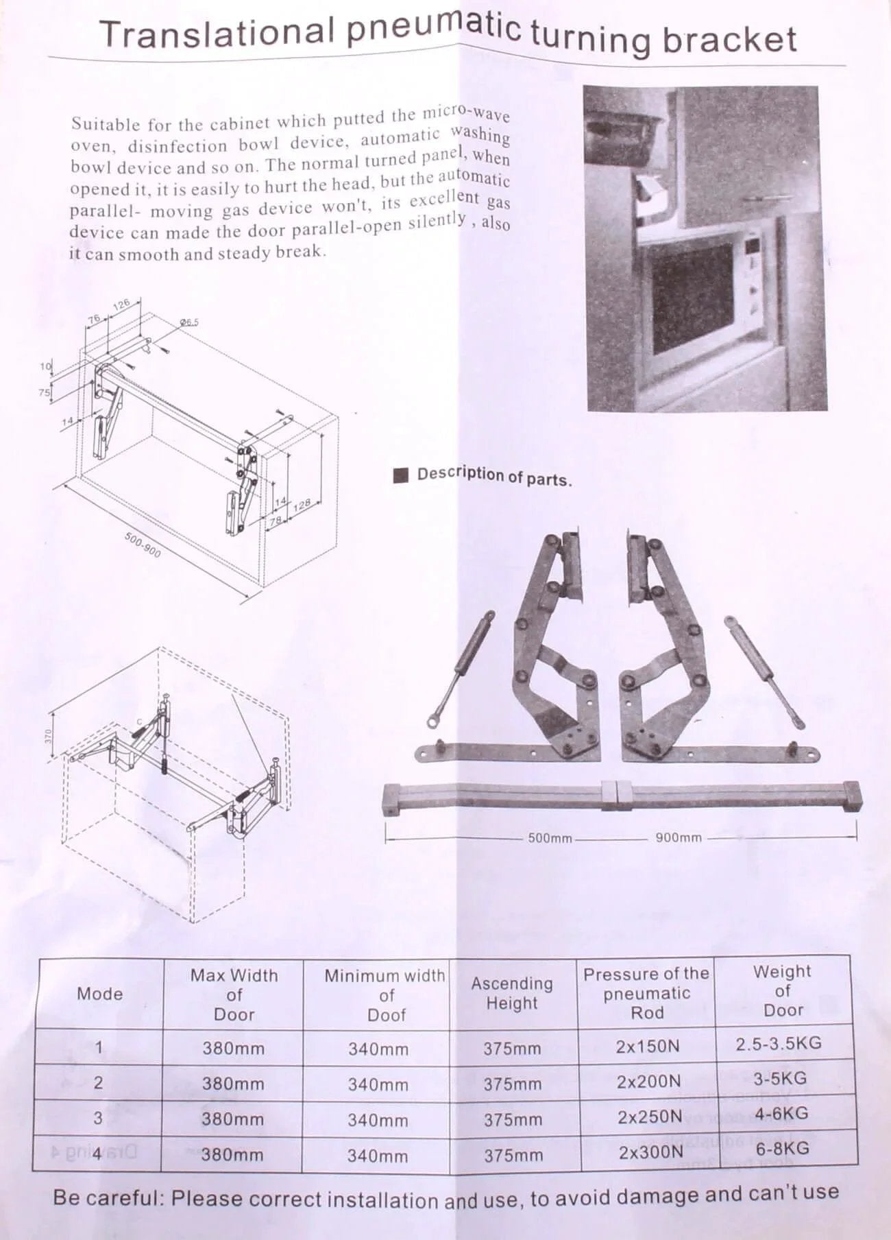 Diagram of Cabinet Door Vertical Swing Lift Up Stay Pneumatic Arm Kitchen Mechanism Hinges (Silver) showing installation details.