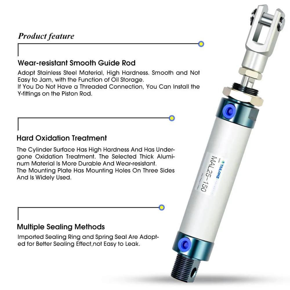 PNEUMATIC 25mm Bore 150mm Stroke Air Cylinder Double Action with Y Connector and 2Pcs 6mm Fitting MAL25x150 close-up view