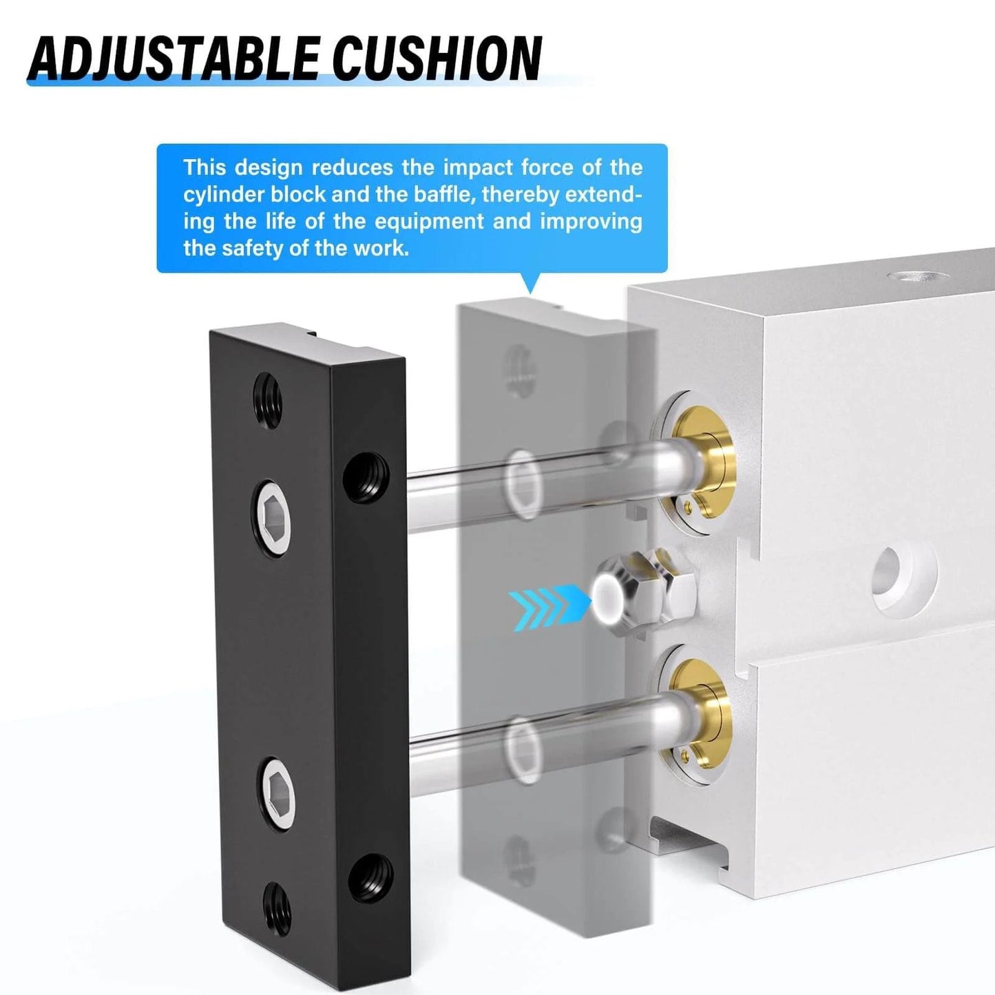 Adjustable cushion feature of PNEUMATIC 20mm Bore 100mm Stroke Double-Rod Double-Acting Aluminum Pneumatic Air Cylinder TN20-100