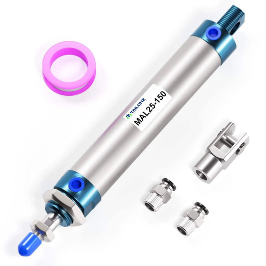 PNEUMATIC 25mm Bore 150mm Stroke Air Cylinder Double Action with Y Connector and 2Pcs 6mm Fitting MAL25x150 components view