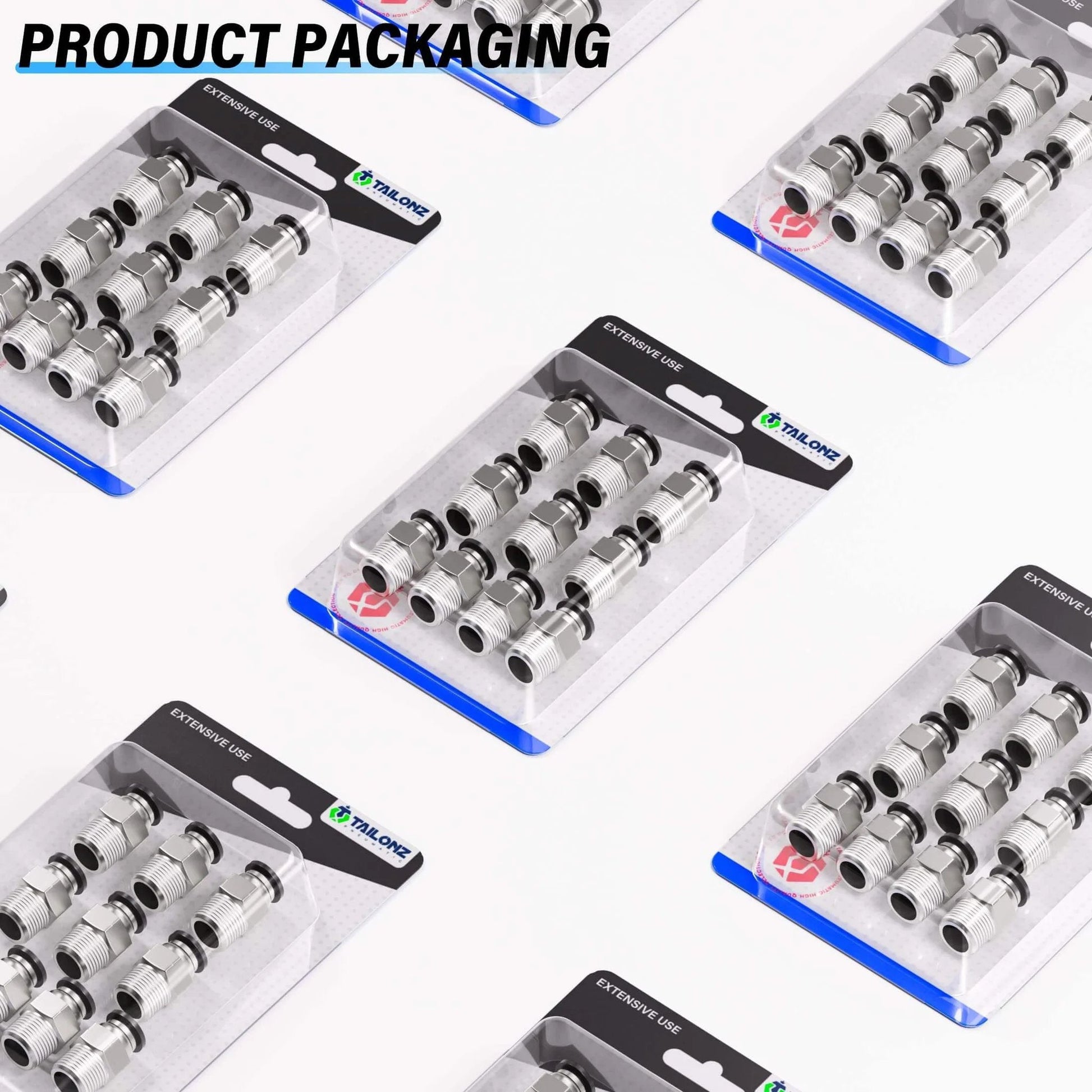 Packaging of PNEUMATIC Male Straight 1/4 Inch Tube OD x 1/4 Inch NPT Thread Push to Connect Fitting PC-1/4-N2 Pack of 10